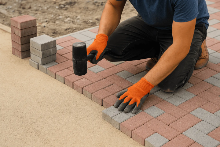 Укладка тротуарной брусчатки