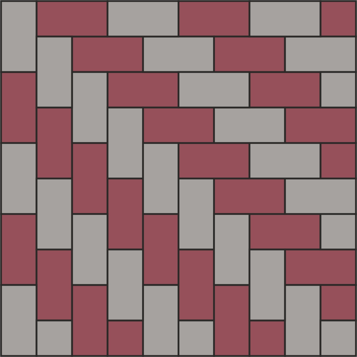 Рисунок брусчатки двумя цветами из серого и красного дорожка